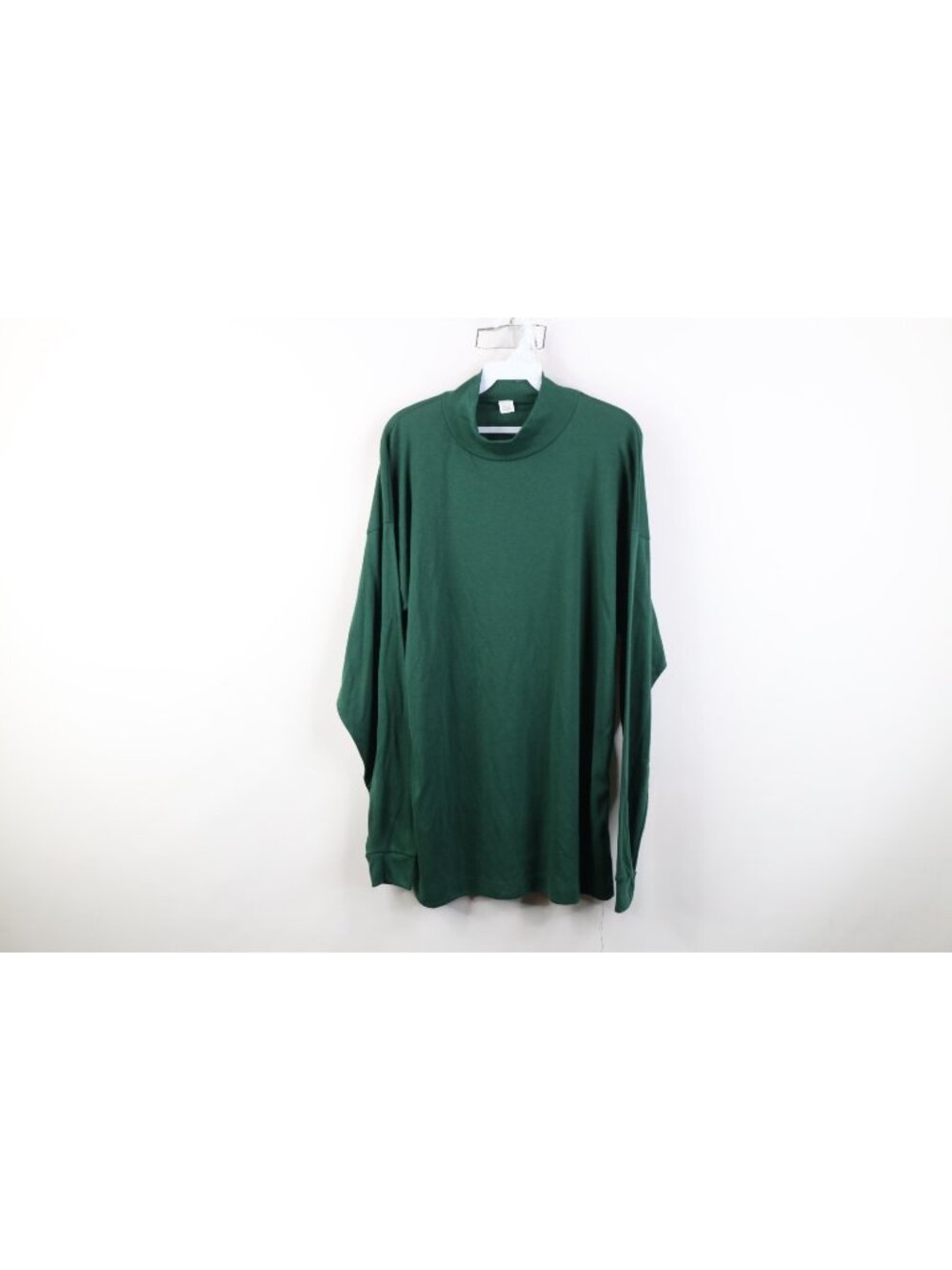 Deadstock Vintage 90s Streetwear Mens XL Blank Knit Mock Neck T-Shirt Green USA